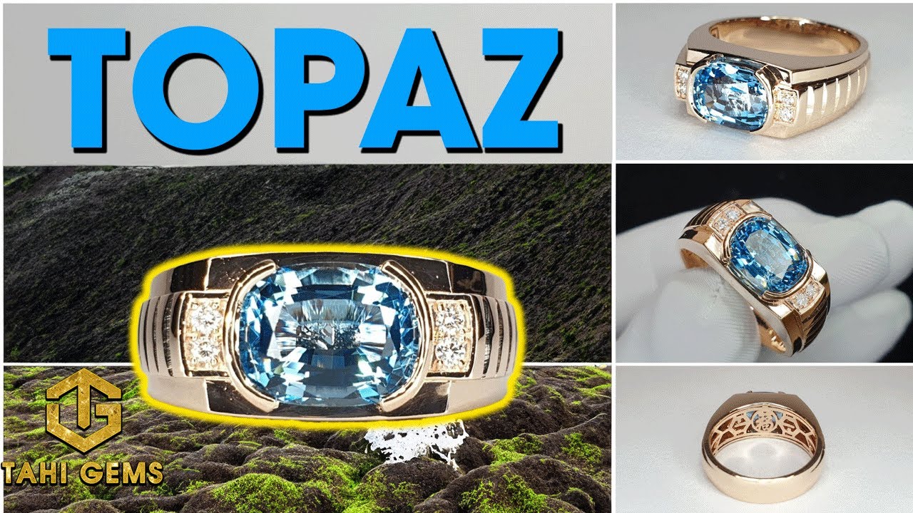 Nhẫn nam công sở vàng 18k cùng Topaz và kim cương vô cùng đặc sắc