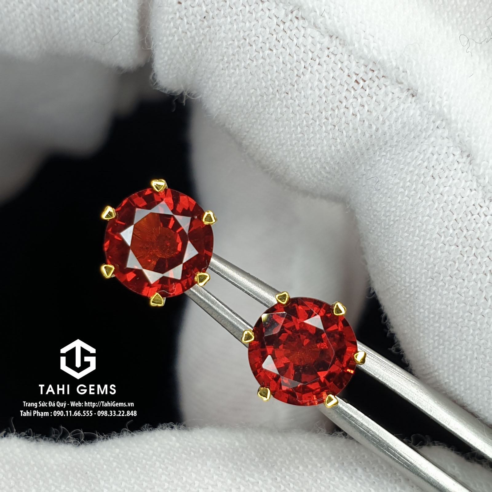 Tahi 3952 – đôi bông tai đá quý Garnet đỏ mẫu classic