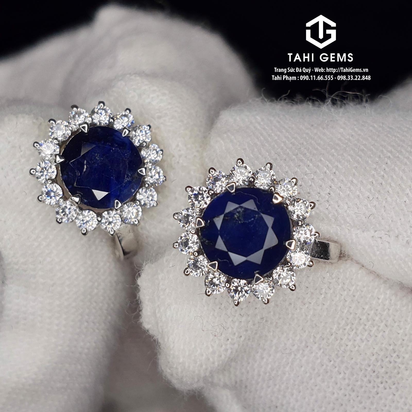 Tahi 5058 – Đôi bông tai đính Sapphire và Cubic Zirconia