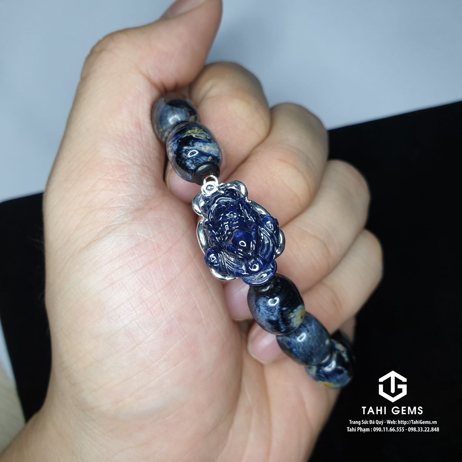 Tahi 5211 – Lắc tay đá quý Pietersite kết hợp Thiềm Thừ Sapphire