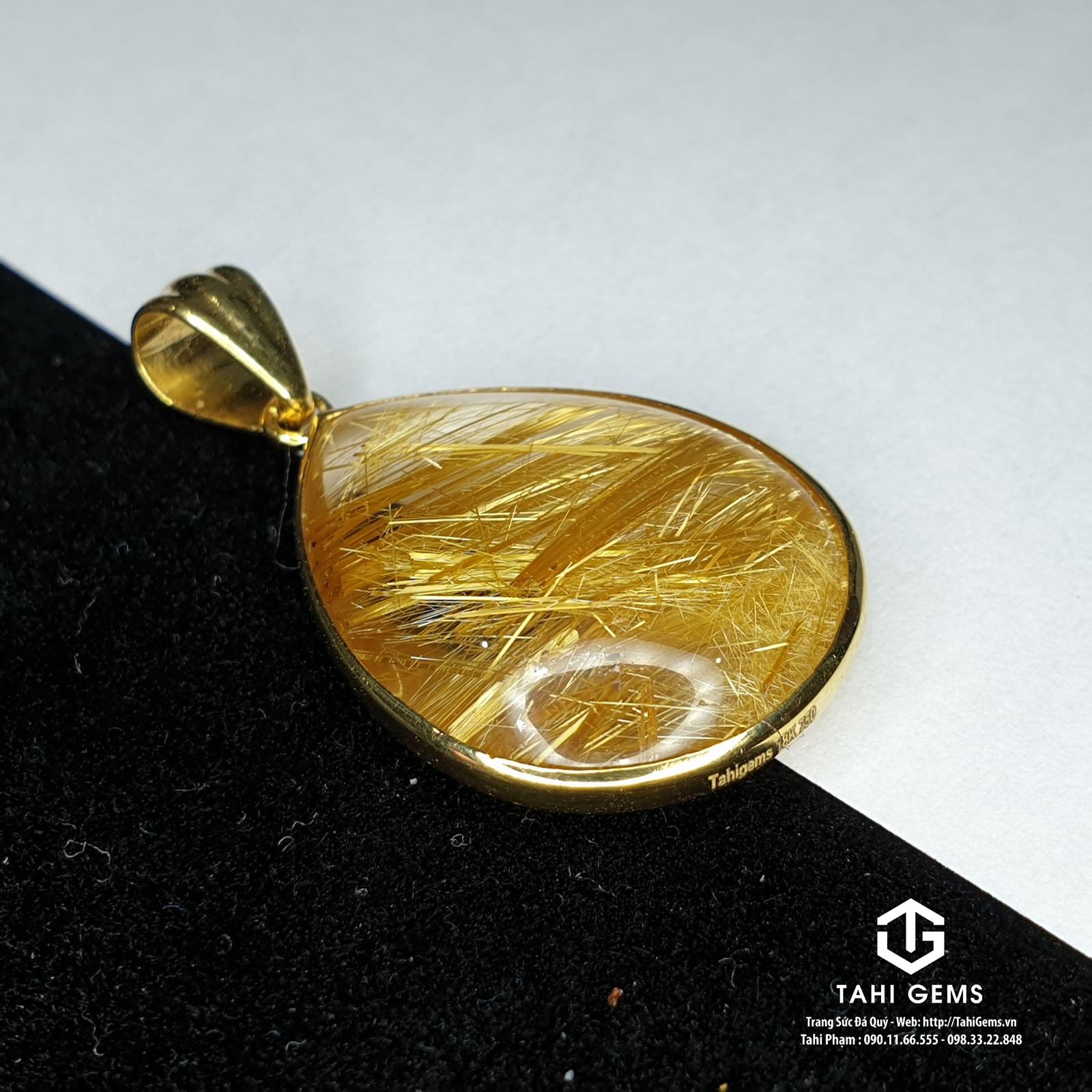 Tahi 5240 - Mặt dây chuyền đá quý thạch anh tóc vàng trạm viền vàng